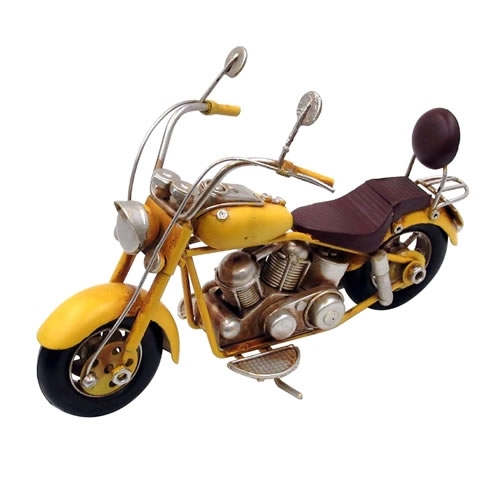 ブリキのバイク アメリカンオートバイ チョッパータイプ／イエロー(Sサイズ)