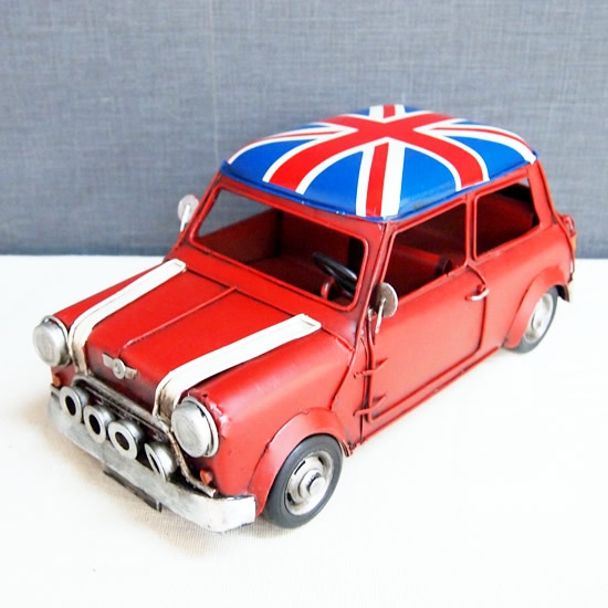 ブリキの車 ユニオンジャックミニクーパー・クラシックミニ (ローバーミニ) ／レッド(Mサイズ)【取り寄せ品／納期1週間前後】
