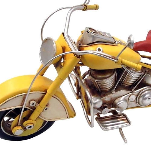 ブリキのバイク インディアン(Indian)モデルヴィンテージオートバイ／イエロー(Mサイズ)